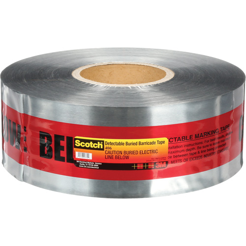 Scotch&reg; Detectable Buried Barricade Tape, English, 3" W x 1000' L, 5 mils, Black on Red - 3M 406