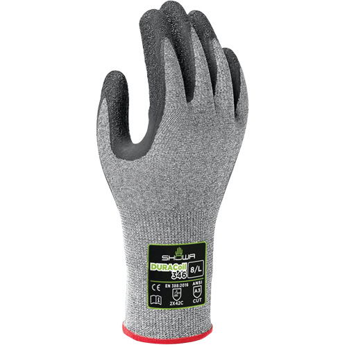 346 Cut Resistant Gloves, 9/X-Large, 13 Gauge, Rubber Latex Coated, ANSI/ISEA 105 Level 3/EN 388 Level C - Showa 346XL-09