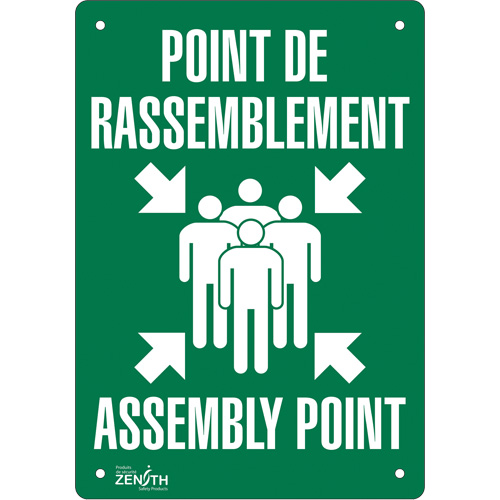 "Point de rassemblement/Assembly Point" Sign, 20" x 14", Plastic, Bilingual with Pictogram - Zenith Safety Products 