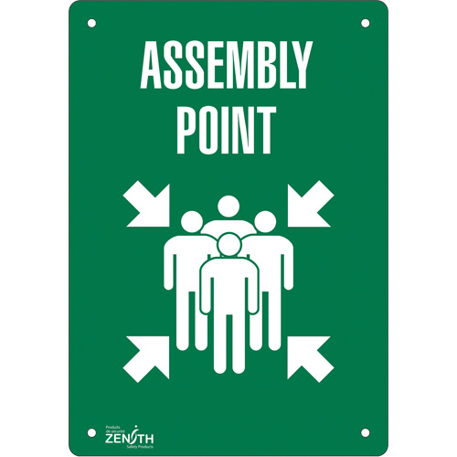 "Assembly Point" Sign, 14" x 10", Plastic, English with Pictogram - Zenith Safety Products 