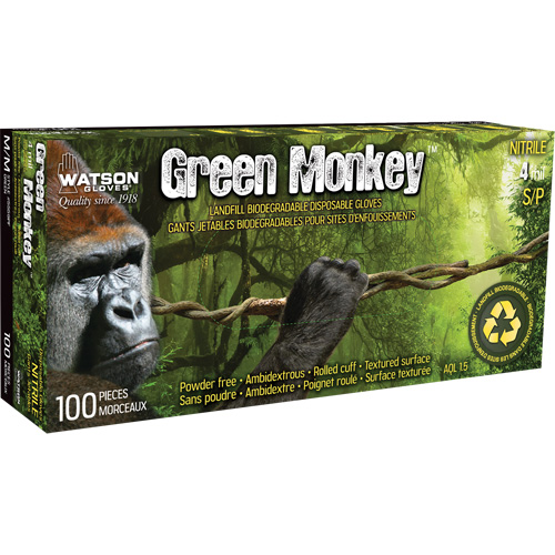Gants 5559PF Green Monkey, Petit, Nitrile, 4 mils, Sans poudre, Vert - Watson Gloves 5559PF-S