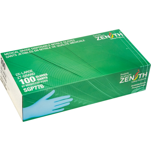 Gants jetables de calibre m&eacute;dical r&eacute;sistants &agrave; la perforation, 2T-Grand, Nitrile, 4,5 mils, Sans poudre, Bleu, Classe 2 - Produits de sécurité Zenith 