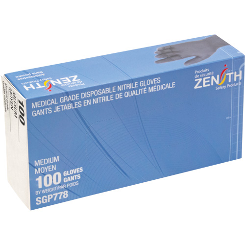 Gants jetables de calibre m&eacute;dical r&eacute;sistants &agrave; la perforation, Moyen, Nitrile, 5 mils, Sans poudre, Noir, Classe 2 - Produits de sécurité Zenith 