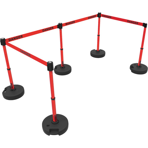 Plus Barrier Post Set, Plastic, 42" H, Red Tape, 15' Tape Length - Banner Stakes PL4564