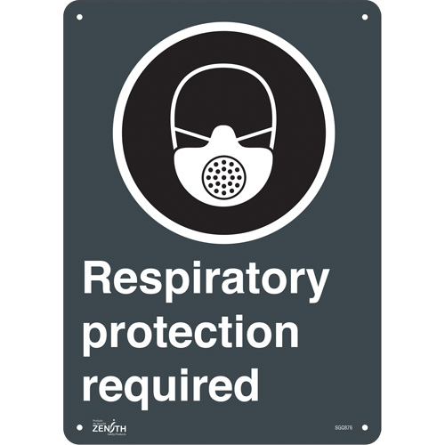 Enseigne de s&eacute;curit&eacute; conforme &agrave; la CSA - Respiratory Protection Required, 14" x 10", Plastique, Anglais avec pictogramme - Produits de sécurité Zenith 