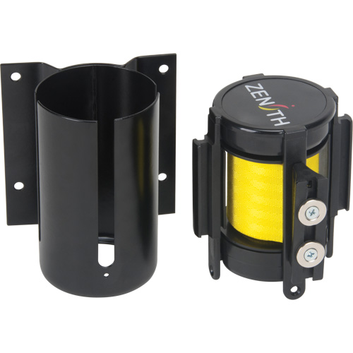 Barri&egrave;re &agrave; fixation murale avec ruban magn&eacute;tique, Acier, Fixation par vis, 7', Ruban Jaune - Produits de sécurité Zenith 