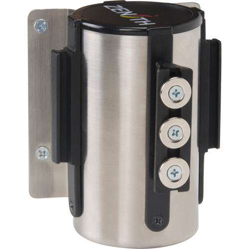 Barri&egrave;re &agrave; fixation murale avec ruban magn&eacute;tique, Acier, Fixation par vis, 12', Ruban Noir - Produits de sécurité Zenith 