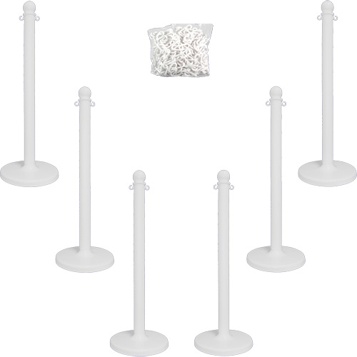 Trousse de poteaux et chaîne pour service moyen, Hauteur de 40", Blanc - Mr. Chain 71101-6