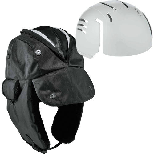 N-Ferno&reg; Zippered Trapper Hat with Bump Cap Insert, Polyurethane/Satin Lining, Large/X-Large, Black - Ergodyne 16899
