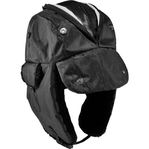 N-Ferno&reg; Zippered Trapper Hat, Polyurethane/Satin Lining, Medium/Small, Black - Ergodyne 16857