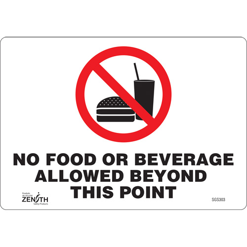Enseigne "No Food or Beverage Allowed Beyond This Point", 7" x 10", Vinyle, Anglais - Produits de sécurité Zenith 