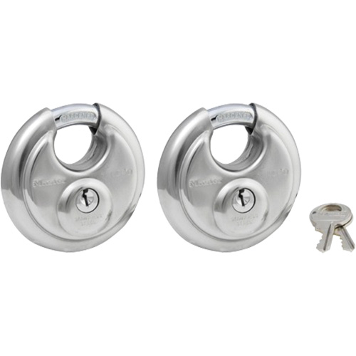 Shrouded Disc Padlocks, Silver, Keyed Alike, Stainless Steel, 2-3/4" Width - Master Lock 40T