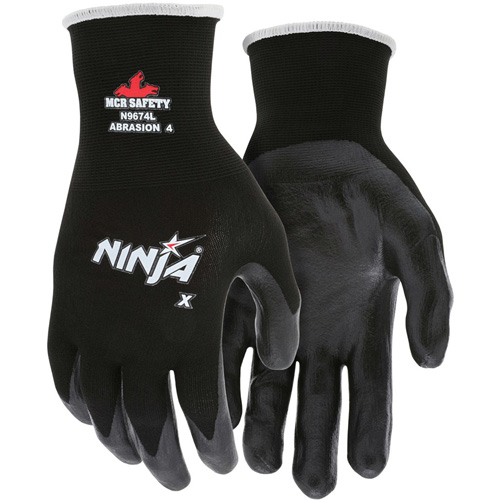Ninja&reg; Coated Gloves, X-Small, Bi-Polymer Coating, 15 Gauge, Nylon/Lycra&reg; Shell - Mcr Safety N9674XXS