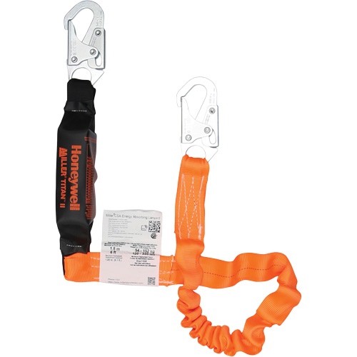 Titan Energy-Absorbing Lanyard, 6', Locking Snap Hook Center, Locking Snap Hook Leg Ends, Polyester - PIP Global Safety T1SSSS-US6C