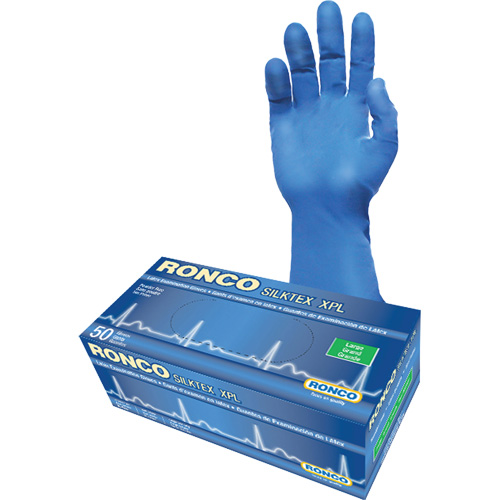 SilkTex XPL Extra-Long Examination Glove, Large, Latex, 13-mil, Powder-Free, Blue, Class 2 - Ronco 885XPL