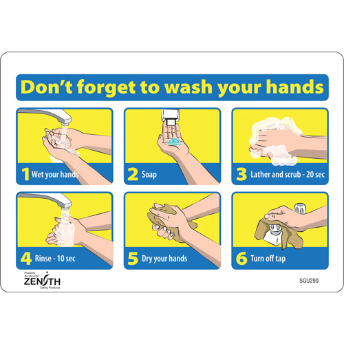 Enseigne avec pictogramme "Don't Forget to Wash Your Hands", 7" x 10", Vinyle, Anglais avec pictogramme - Produits de sécurité Zenith 