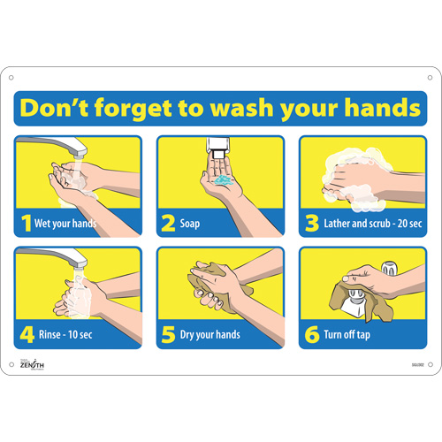 "Don't Forget to Wash Your Hands" Pictogram Sign, 14" x 20", Plastic, English with Pictogram - Zenith Safety Products 