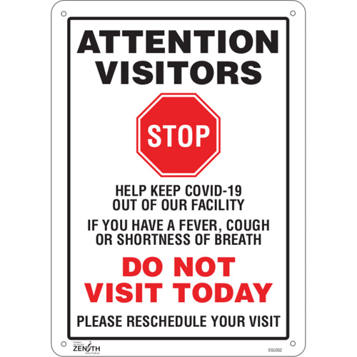"COVID-19 Do Not Visit Today" Sign, 14" x 10", Plastic, English with Pictogram - Zenith Safety Products 