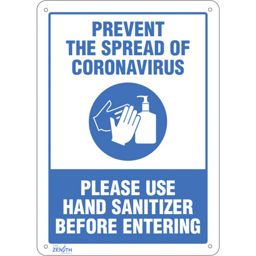 "Prevent Coronavirus, Please Use Hand Sanitizer" Sign, 14" x 10", Plastic, English with Pictogram - Zenith Safety Products 