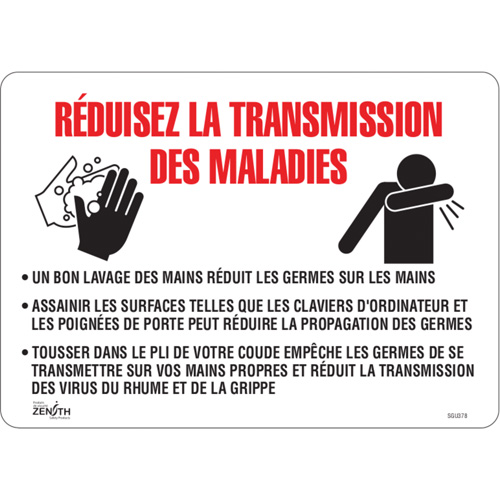Enseigne  R&eacute;duisez la transmission des maladies , 10" x 14", Vinyle, Français avec pictogramme - Produits de sécurité Zenith 
