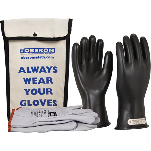 Class 0 Rubber Electrical Glove Kit, 10, 11" L, 20 cal/cm², NFPA 70E - Oberon GLVKT-BRC0-1110
