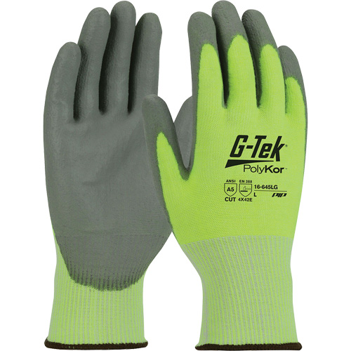 G-Tek&reg; PolyKor&reg; Cut Resistant Gloves, Small, 13 Gauge, Polyurethane Coated, ASTM ANSI Level A5/EN 388 Level E - PIP Global Safety GP16645LG/S