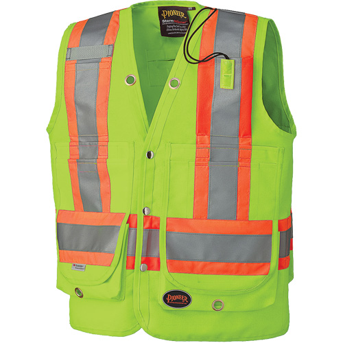 6696 Surveyor's Safety Vest, High Visibility Lime-Yellow, X-Large, Polyester - Pioneer V1010340-XL