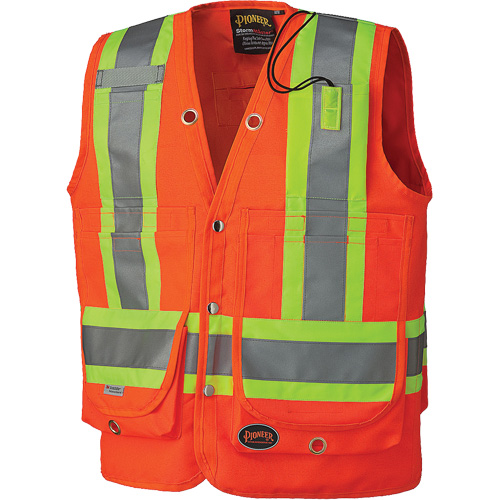 6697 Surveyor's Safety Vest, High Visibility Orange, 3X-Large, Polyester - Pioneer V1010350-3XL