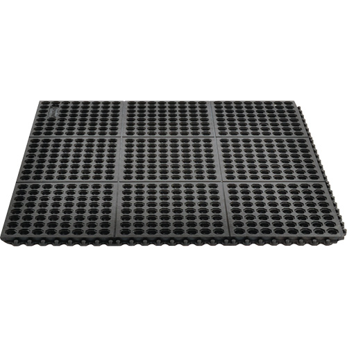 Cushion-Ease&reg; 550 Interlocking Anti-Fatigue Mat, Slotted, 3' x 3' x 3/4", Black, Rubber - Notrax 550S0033BL
