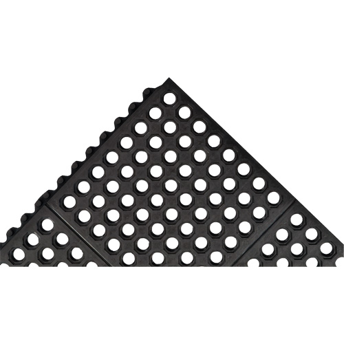 Cushion-Ease&reg; 550 Interlocking Anti-Fatigue Mat, Slotted, 3' x 3' x 3/4", Black, Rubber - Notrax 550S0033BL