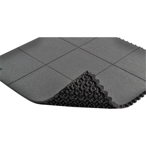 Tapis antifatigue &agrave; imbrication Cushion-Ease, Rugueux, 3' x 3' x 3/4", Noir, Caoutchouc naturel - Notrax 556S0033BL