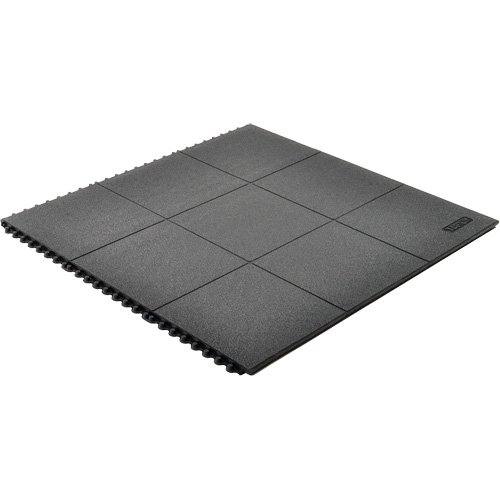 Tapis antifatigue &agrave; imbrication Cushion-Ease, Rugueux, 3' x 3' x 3/4", Noir, Caoutchouc naturel - Notrax 556S0033BL