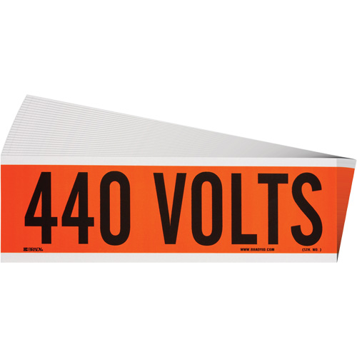 "440 Volts" Conduit & Voltage Labels, 2-1/4" x 9", Cloth/Vinyl, English - Brady 152326