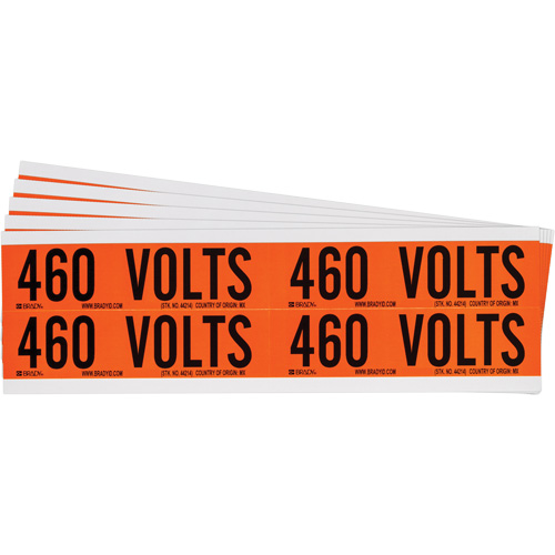 "460 Volts" Conduit & Voltage Labels, 1-1/8" x 4-1/8", Cloth/Vinyl, English - Brady 152370