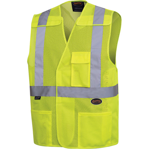 6923 Gilet de s&eacute;curit&eacute; &agrave; mailles avec bandes r&eacute;fl&eacute;chissantes de 2", Jaune lime haute visibilit&eacute;, 2T-Grand/3T-Grand, Polyester - Pioneer V1060660-2/3XL