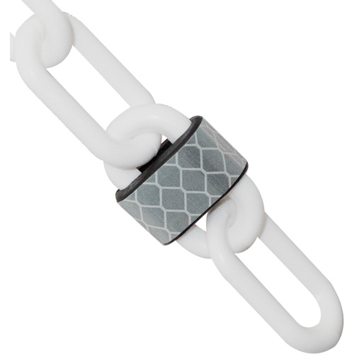 Barri&egrave;re avec chaîne en plastique r&eacute;fl&eacute;chissante, Blanc, Maillon de 2", 25' de long - Mr. Chain 52001-25