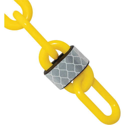 Barri&egrave;re avec chaîne en plastique r&eacute;fl&eacute;chissante, Jaune, Maillon de 2", 25' de long - Mr. Chain 52002-25