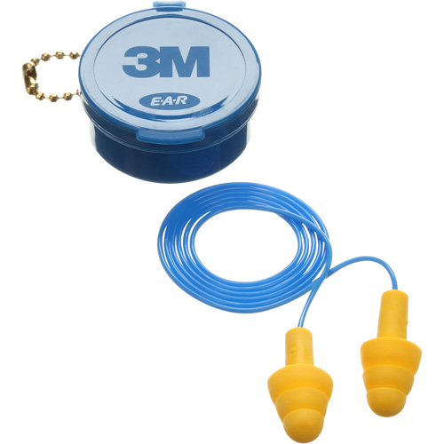 Bouchons d'oreilles pr&eacute;moul&eacute;s E-A-R Ultrafit, Avec cordon, Paire - Boîtier en plastique, 25 dB NRR, Taille unique - 3M 340-4002