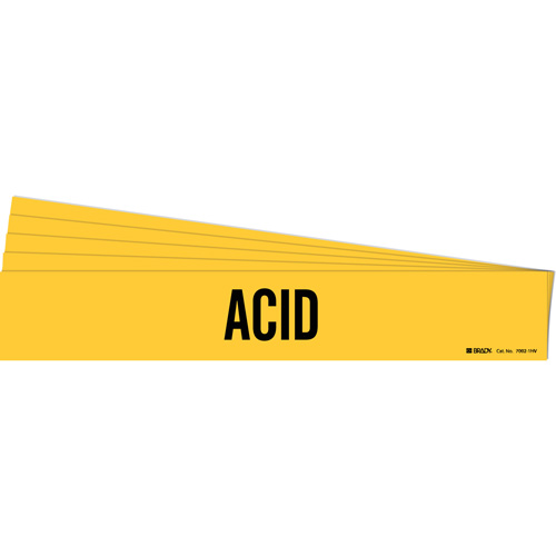 "Acid" Pipe Markers, Self-Adhesive, 4" H x 24" W, Black on Yellow - Brady 7002-1HV-PK