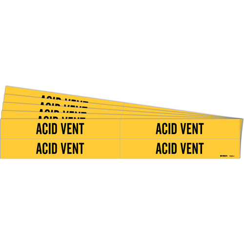 Marqueurs de tuyau Acid Vent, Autocollant, 1-1/8" h x 7" la, Noir sur jaune - Brady 7003-4-PK