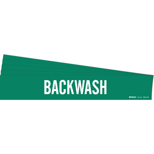 "Backwash" Pipe Marker, Self-Adhesive, 4" H x 24" W, White on Green - Brady 7020-1HV-PK
