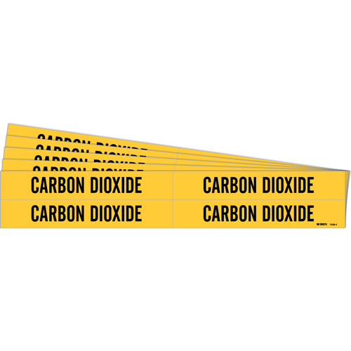 Marqueurs de tuyau Carbon Dioxide, Autocollant, 1-1/8" h x 7" la, Noir sur jaune - Brady 7038-4-PK