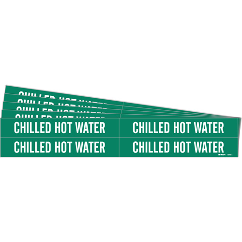 Marqueurs de tuyau Chilled Hot Water, Autocollant, 1-1/8" h x 7" la, Blanc/vert - Brady 7044-4-PK