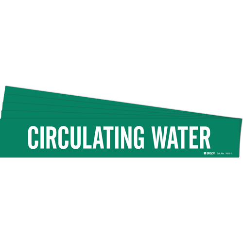 "Circulating Water" Pipe Marker, Self-Adhesive, 2-1/4" H x 14" W, White on Green - Brady 7051-1-PK