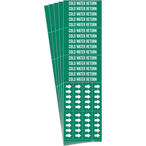 "Cold Water Return" Pipe Marker, Self-Adhesive, 2-1/4" H x 2-3/4" W, White on Green - Brady 7056-3C-PK