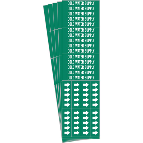 Marqueur de tuyau Cold Water Supply, Autocollant, 2-1/4" h x 2-3/4" la, Blanc/vert - Brady 7057-3C-PK