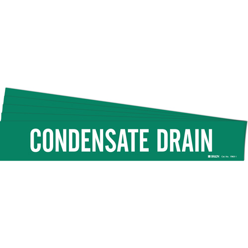 Marqueur de tuyau Condensate Drain, Autocollant, 2-1/4" h x 14" la, Blanc/vert - Brady 7063-1-PK