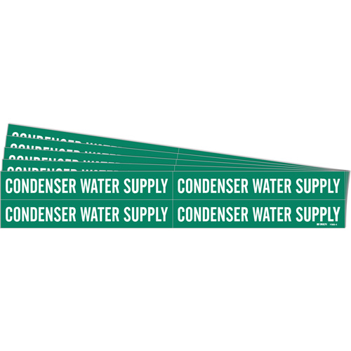"Condenser Water Supply" Pipe Markers, Self-Adhesive, 1-1/8" H x 7" W, White on Green - Brady 7069-4-PK