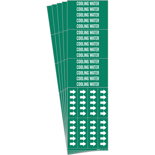 "Cooling Water" Pipe Marker, Self-Adhesive, 2-1/4" H x 2-3/4" W, White on Green - Brady 7070-3C-PK
