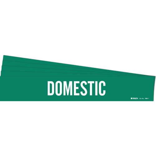 "Domestic" Pipe Marker, Self-Adhesive, 2-1/4" H x 14" W, White on Green - Brady 7083-1-PK
